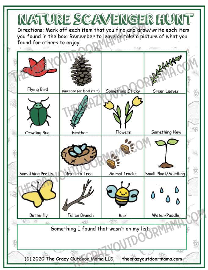 outdoor scavenger hunt printable