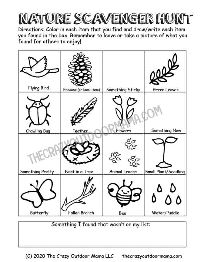 free printable outdoor scavenger hunt