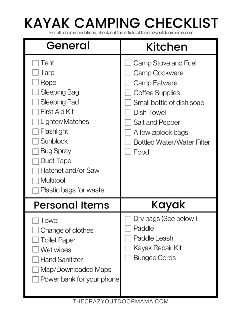 canoeing camping checklist