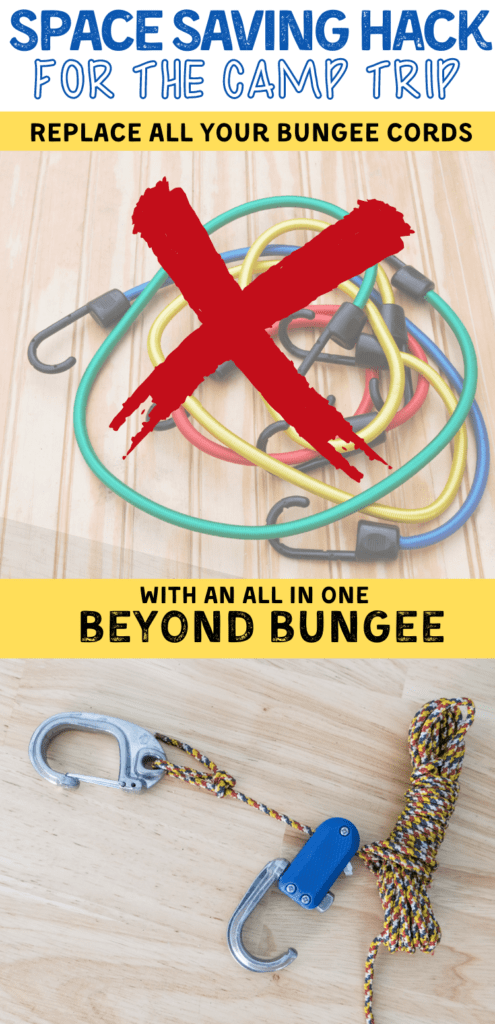 camp organization hack with beyond bungee to replace bungee cords