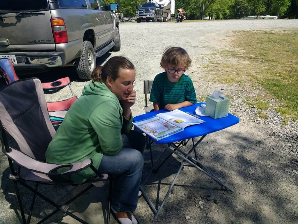 how kids learn enough through roadschooling, same as working at desk in school or campground at camp