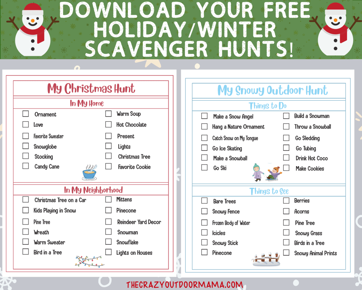 7 Fun Christmas Scavenger Hunt Printables (Outdoors, Indoors and Clues!) – The Crazy Outdoor Mama