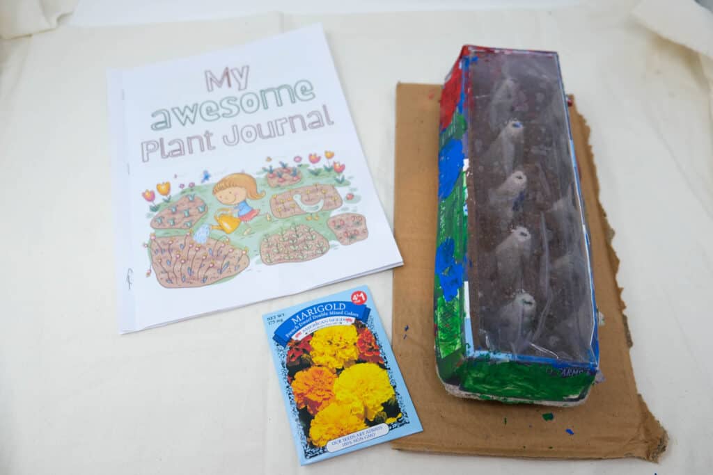 easy gardening spring activity for kids with journal and greenhouse