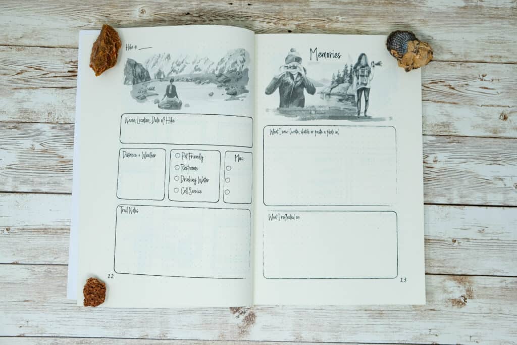 beautiful womens hiking journal with prompts and hiking log 