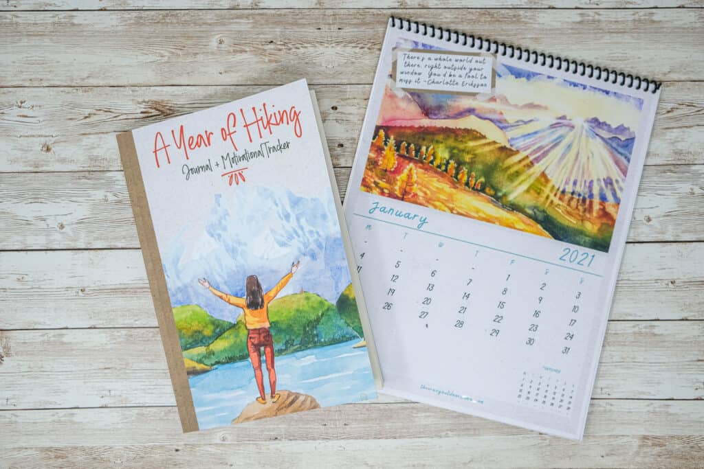 pretty womens hiking journal + matching nature themed calendar gift for hiking lover