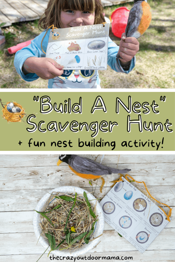 spring outdoor activity for kids nest scavenger hunt and nest building activity
