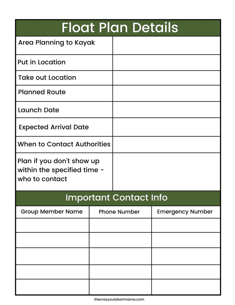 free float plan printable for kayak camping 