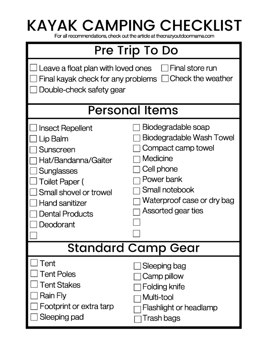Ultimate Kayak Camping Checklist + FREE Downloadable Gear Lists The