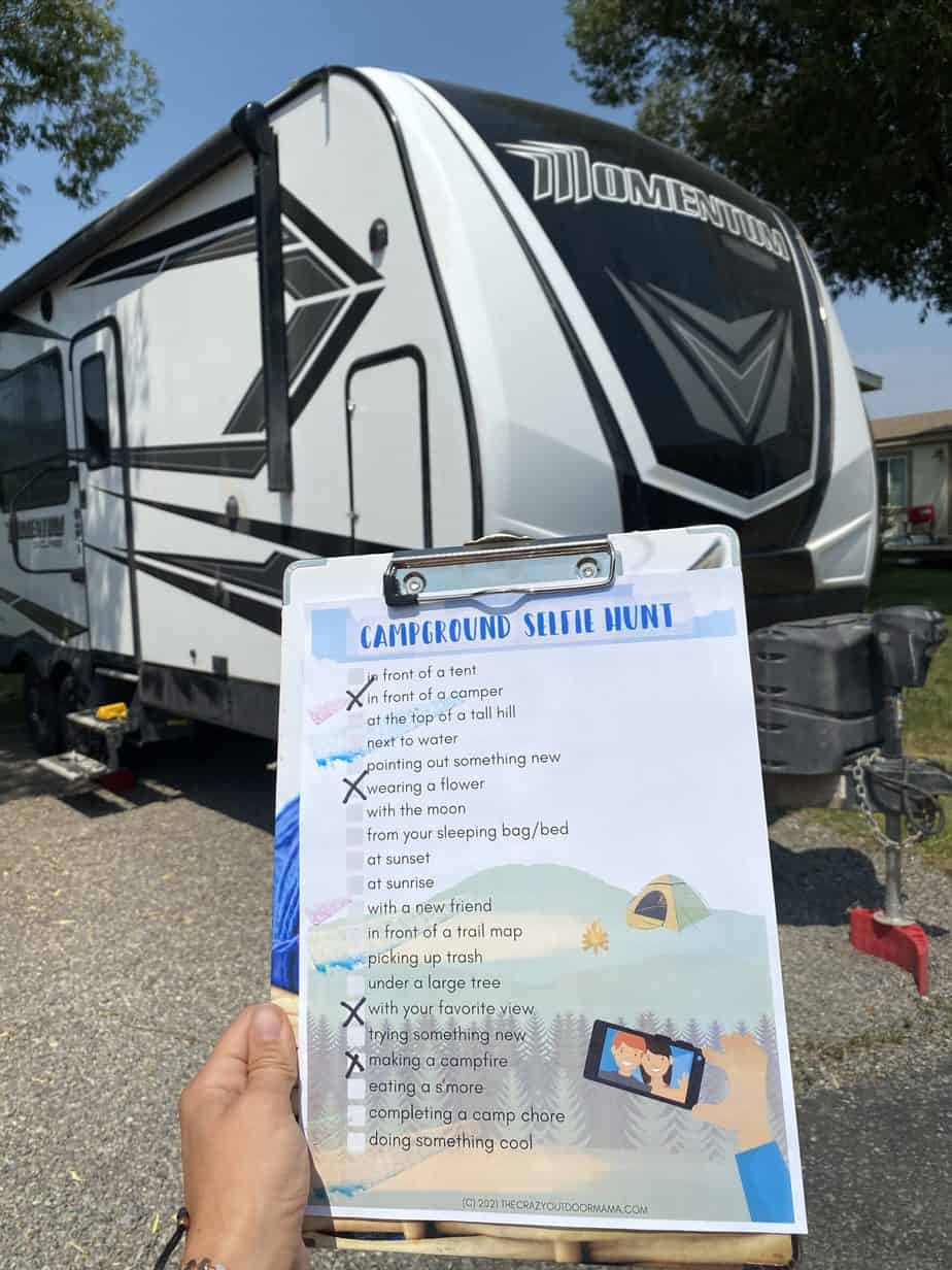 Camping Selfie + Emoji Photo Scavenger Hunt [Free Printable PDFs] The