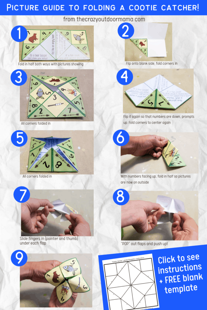 folding instrutions for diy fortune teller from blank 8 1/2" by 11" paper