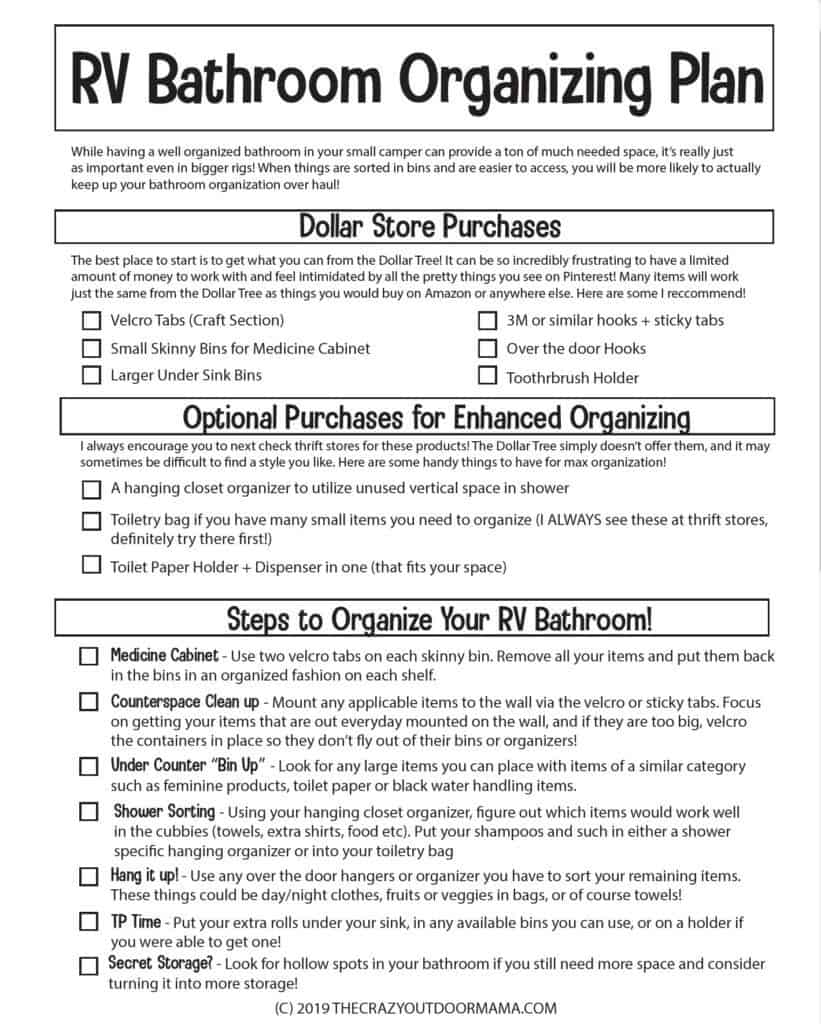 bathroom organizing plan for small campers