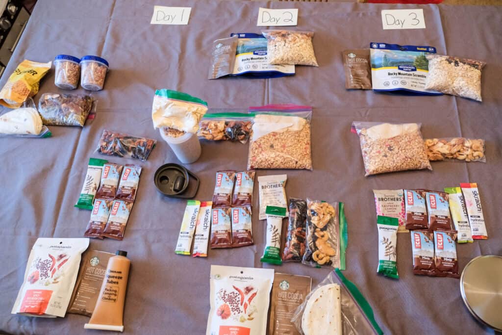 sample food to pack for three day backpacking trip