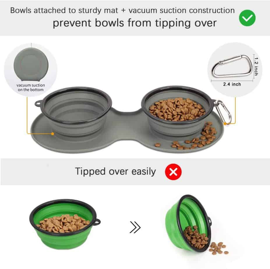 rv camping with cats food and water bowl with suction cups and food catch mess free