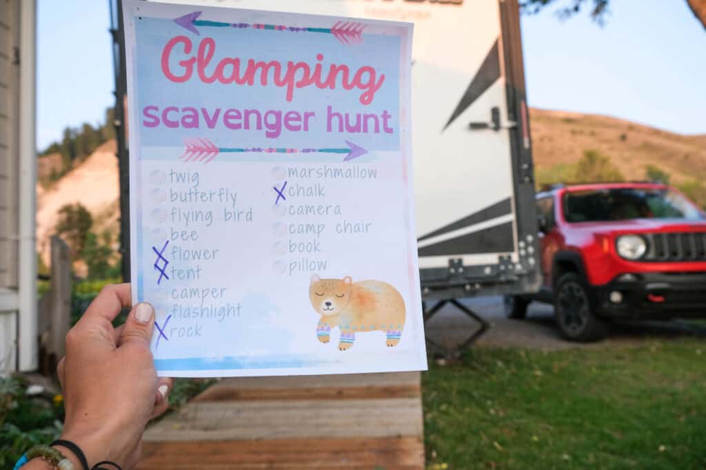 glamping themed scavenger hunt for girls girl scout camp