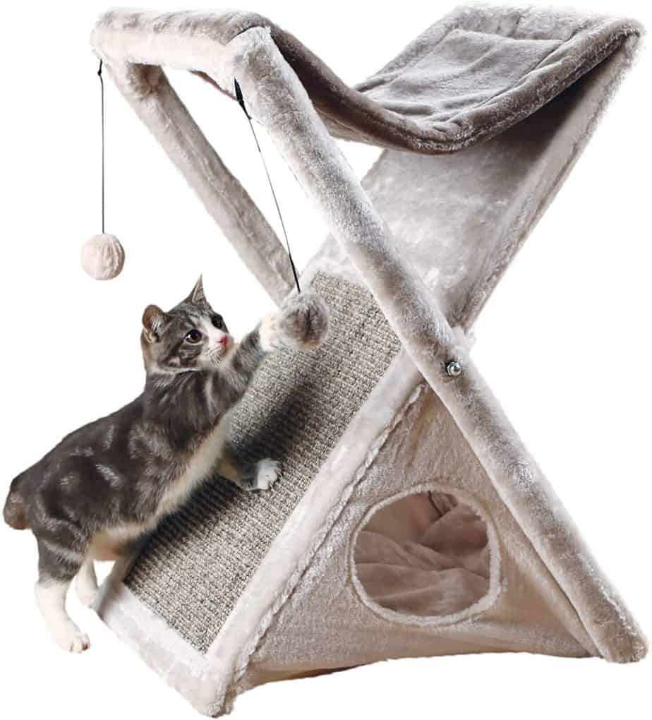 portable fold and store cat hammock and scratching post for rv