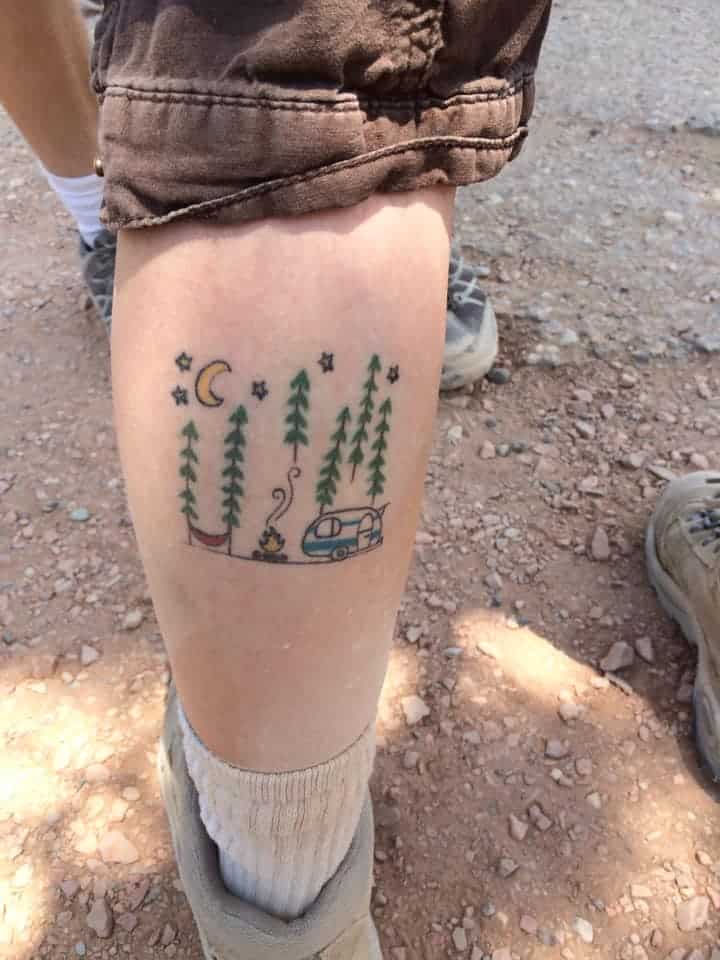 minimal camper tattoo color on leg
