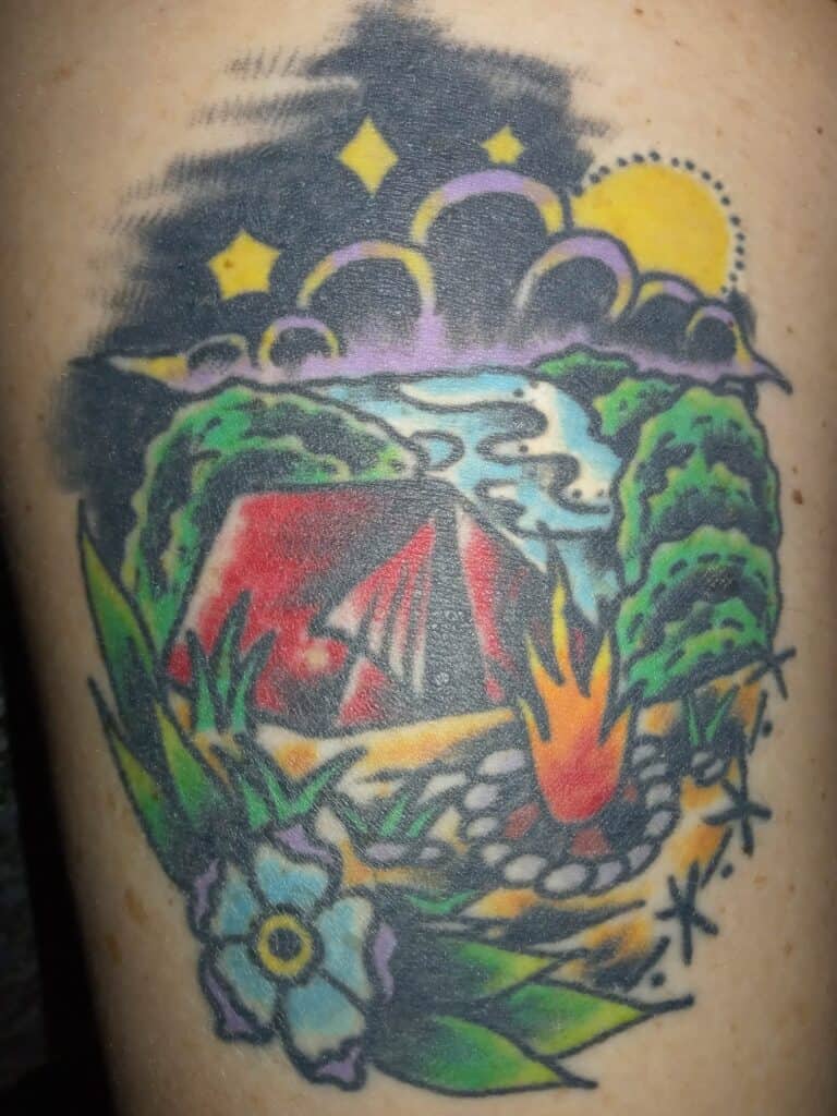 campfire tattoo with tent