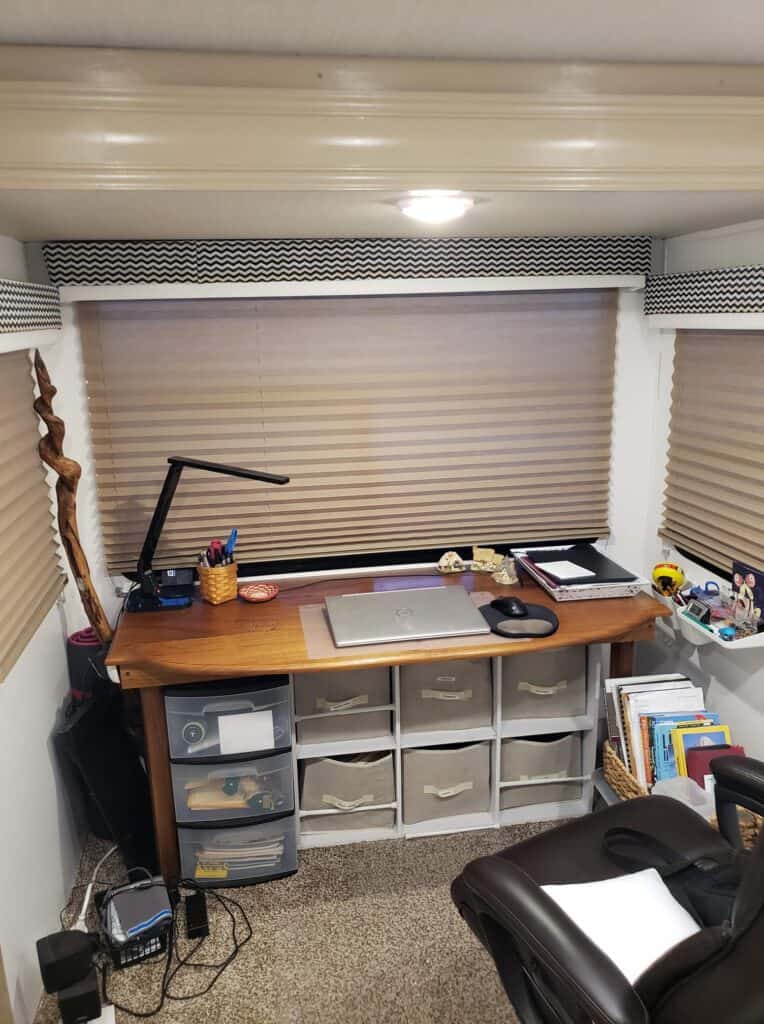 rv home office with lots of storage