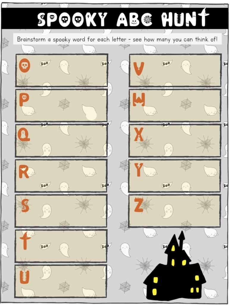 printable educational halloween scavenger hunt for alphabet