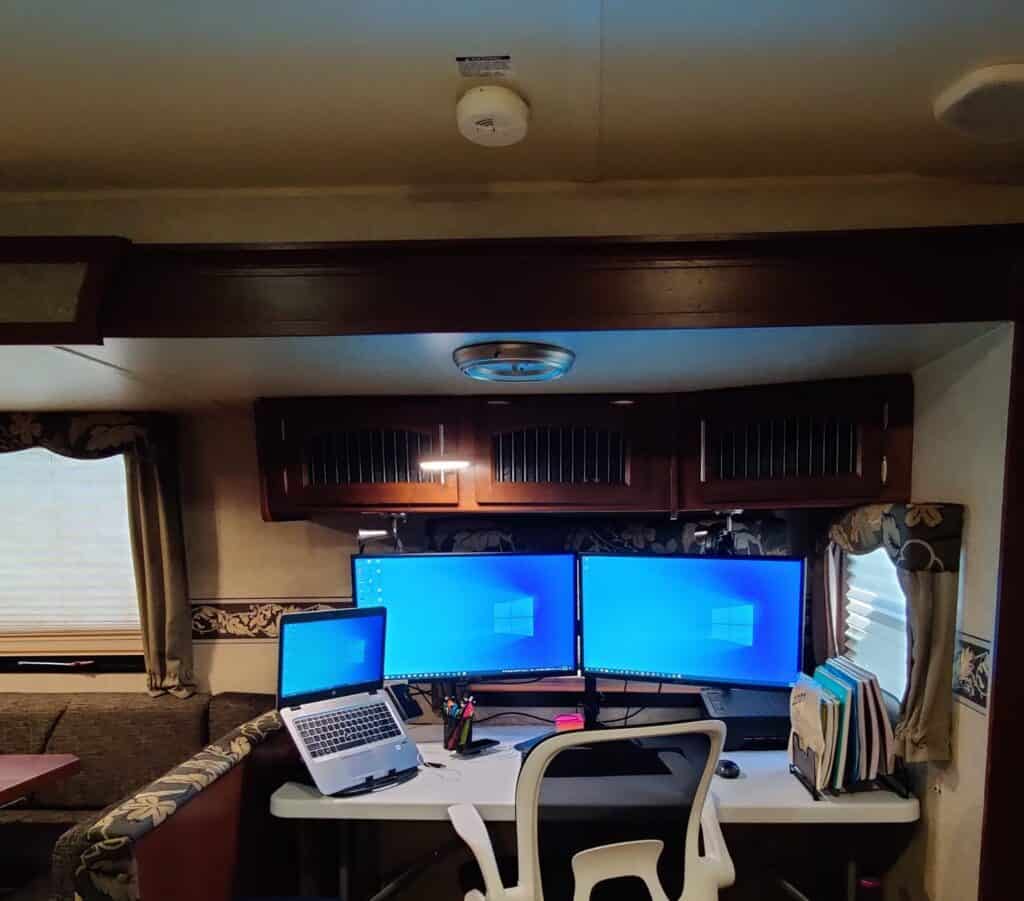 rv office in couch area 