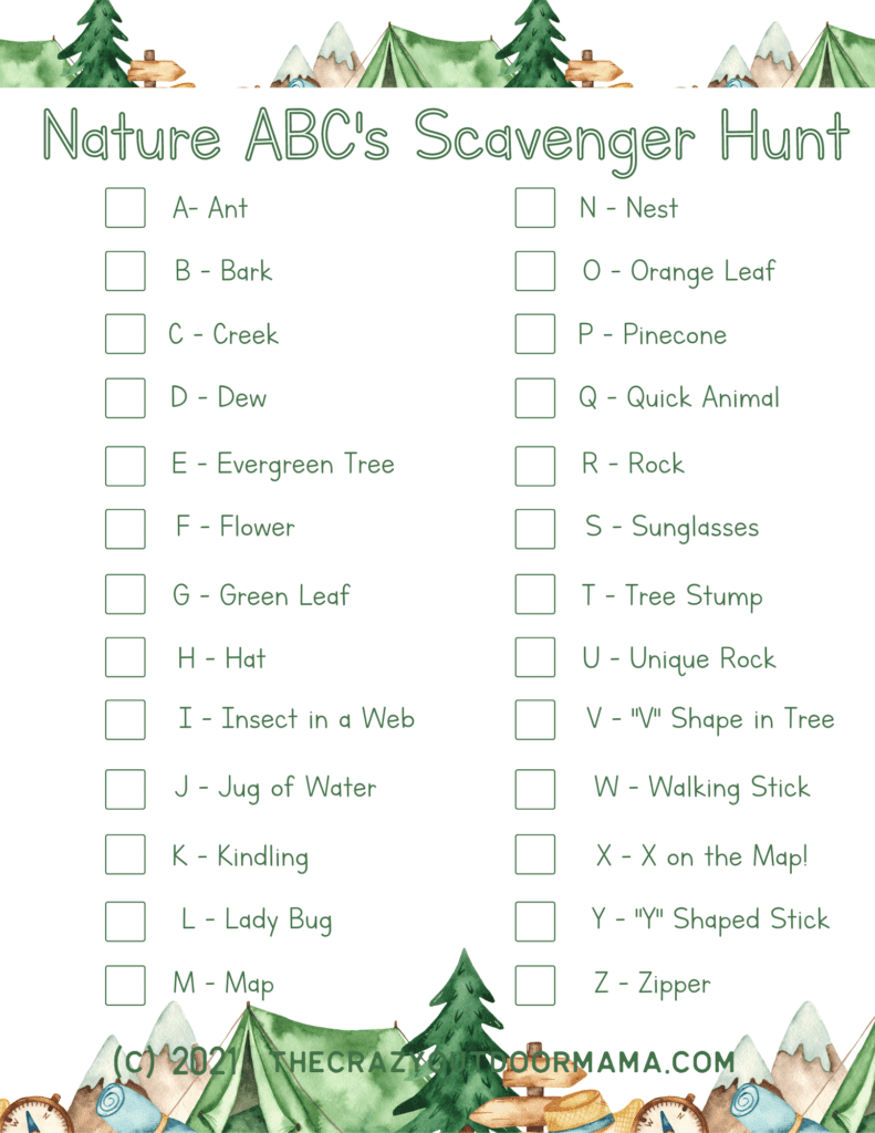 nature abcs scavenger hunt