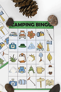 These fun printable camping bingo cards are a great way to have fun camping or at birthday parties!