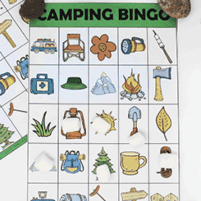 These fun printable camping bingo cards are a great way to have fun camping or at birthday parties!