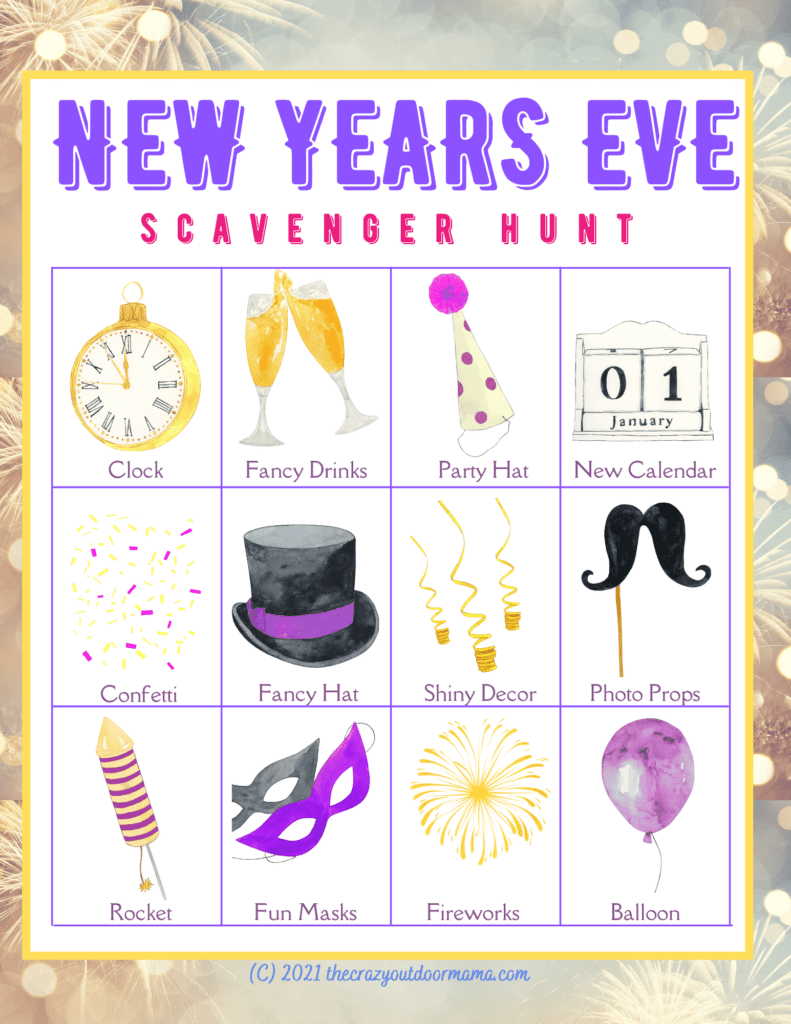 new years eve scavenger hunt printable for kids