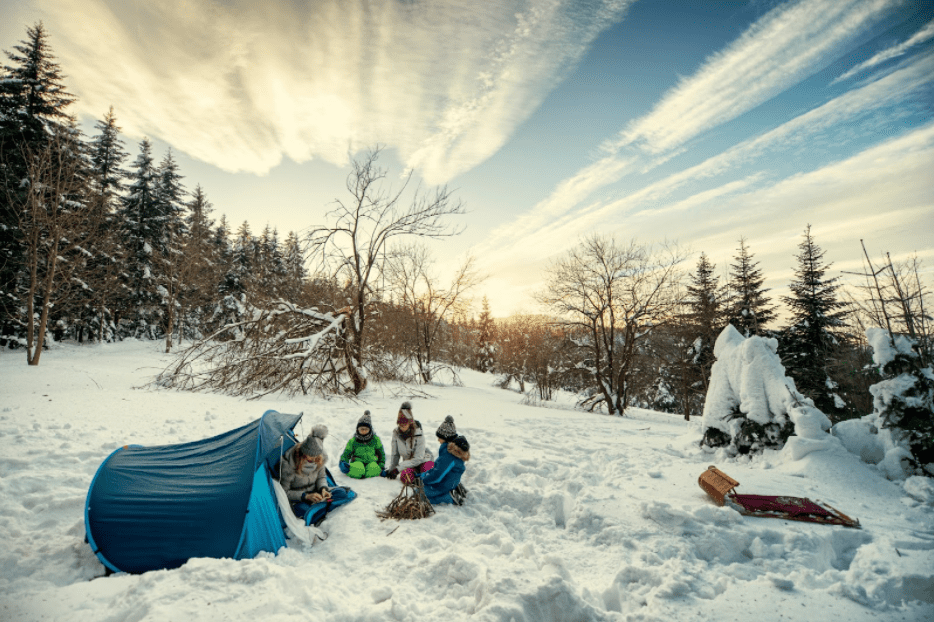 winter camping with kids