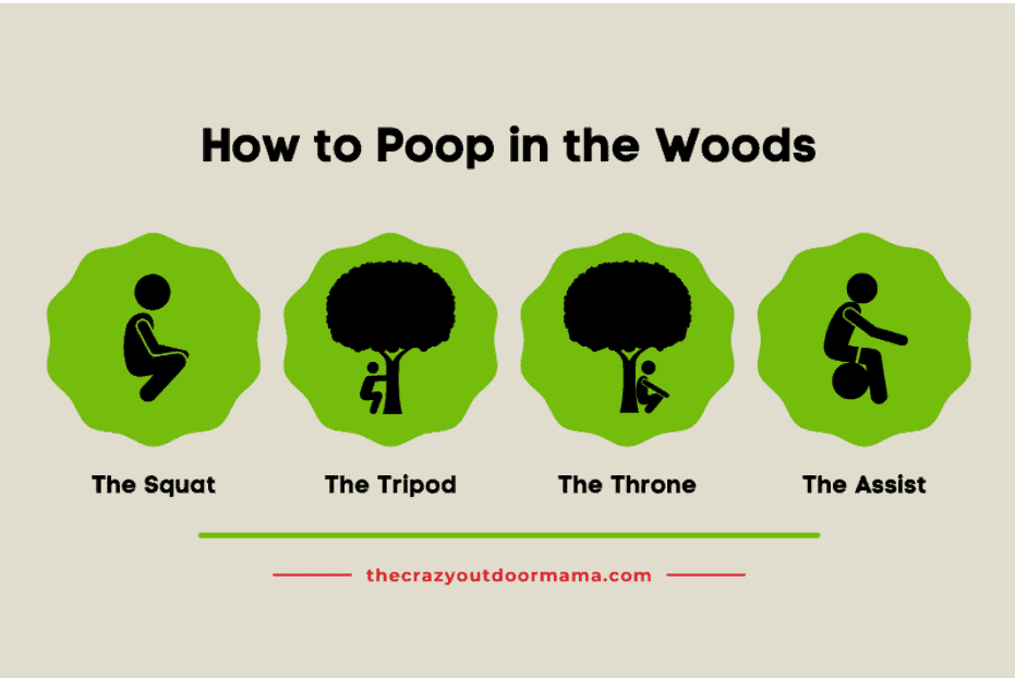 different positions to easily poop in the woods