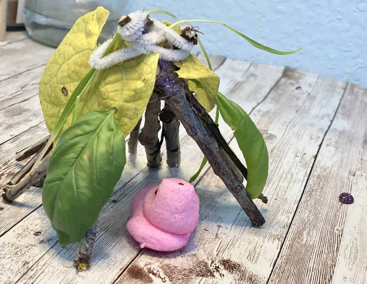 nature craft for easter with kids using a peep candy