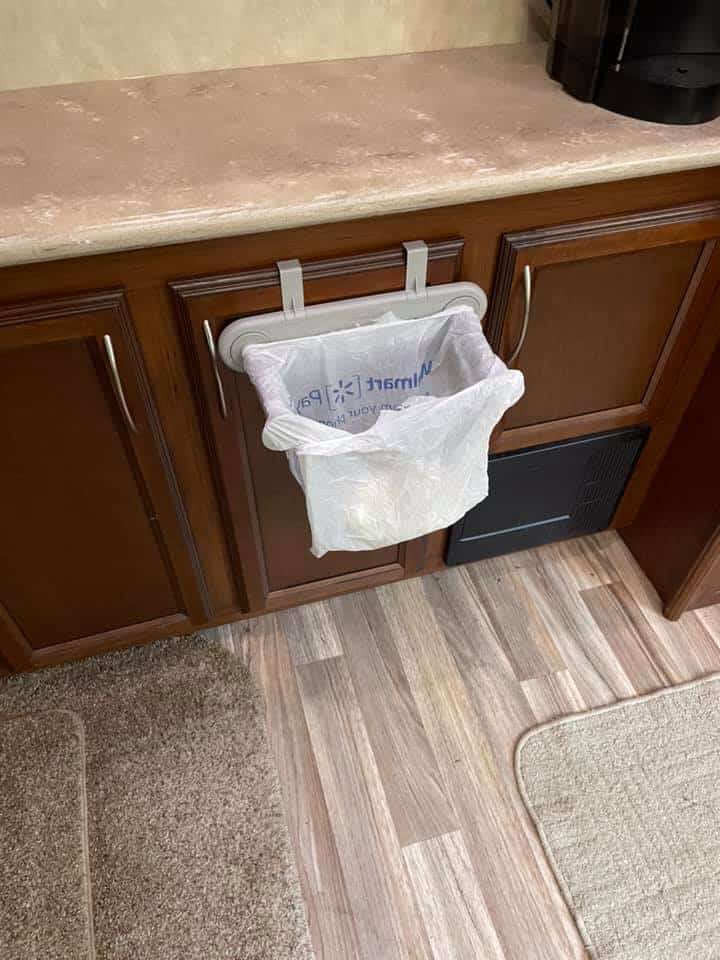 grocery bag hanger for easy camp clean up