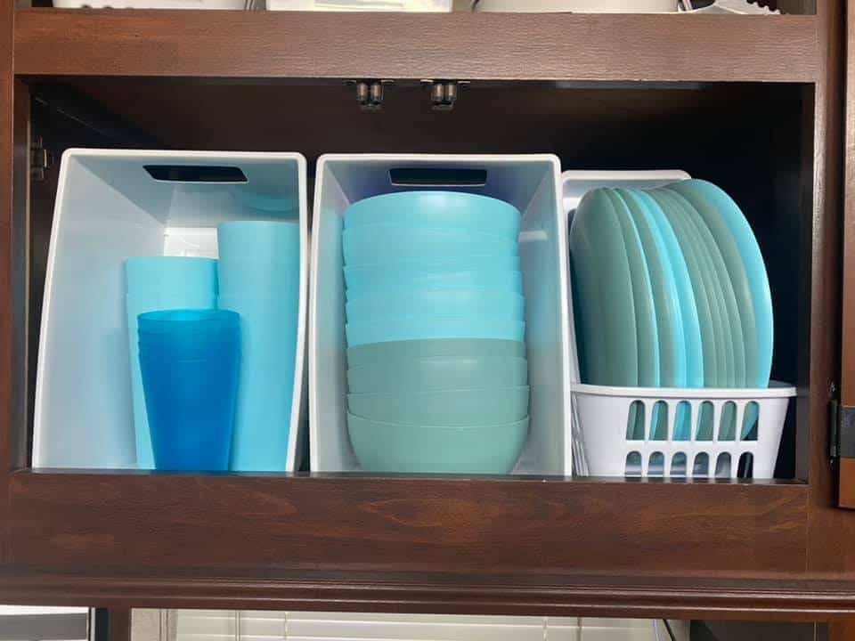 ideas to use bins from dollar tree in camper