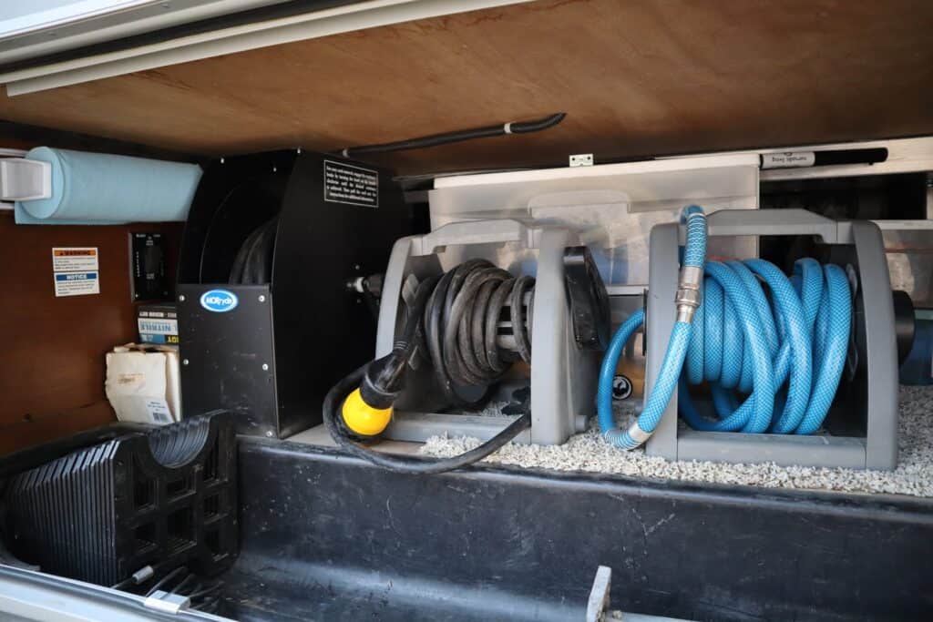 hose and power cord storage hack for rv