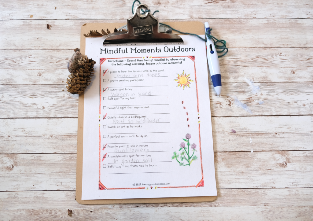 mindful moments outdoors kids scavenger hunt printable activity