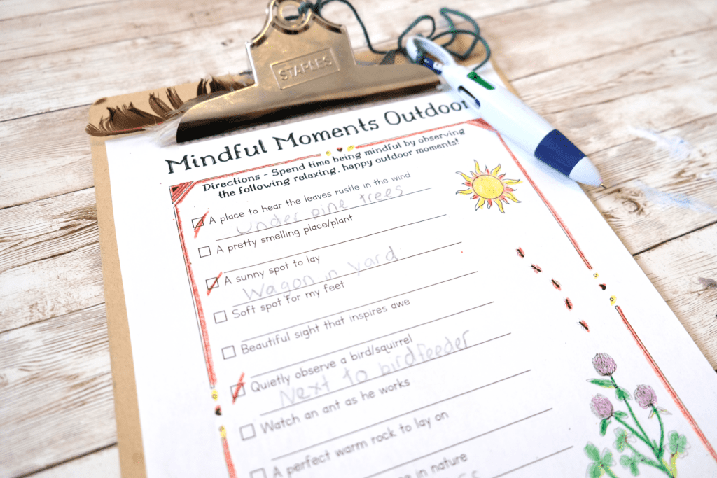 mindfulness outdoors scavenger hunt for kids