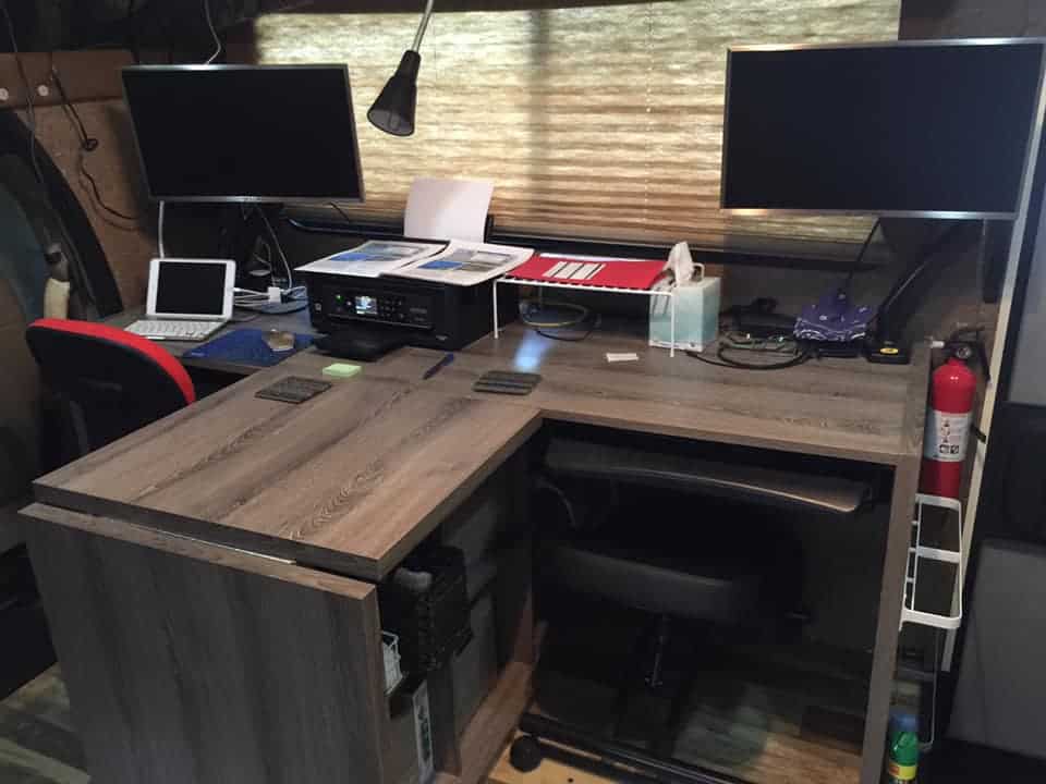 rv dinette converted to home office for 2