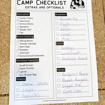 printable tent camping checklist