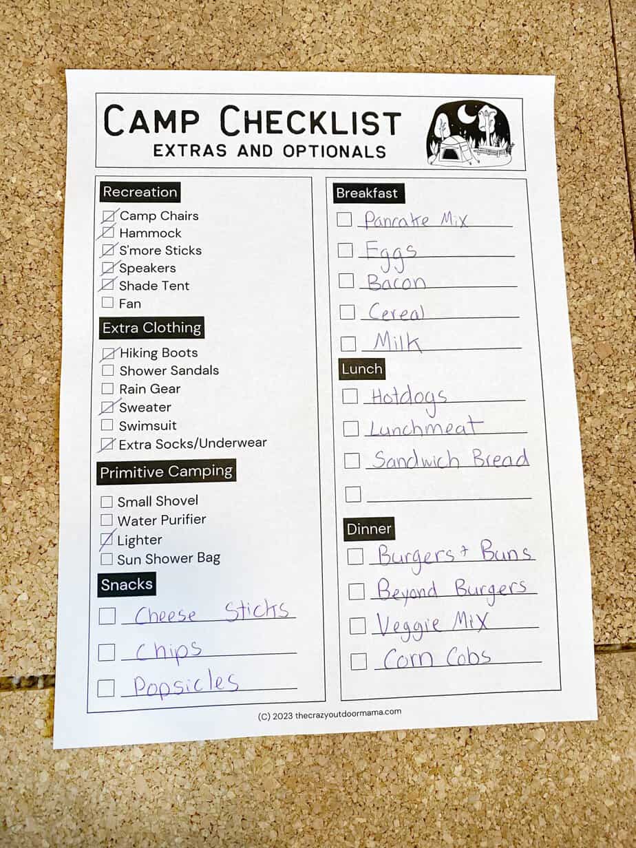 Organised camping checklists  Camping packing, Camping