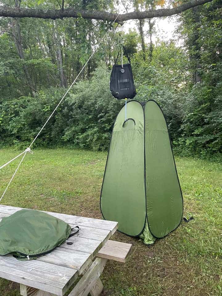 shower setup at campsite