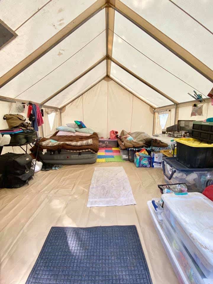 massive canvas tent setup for family camping idea