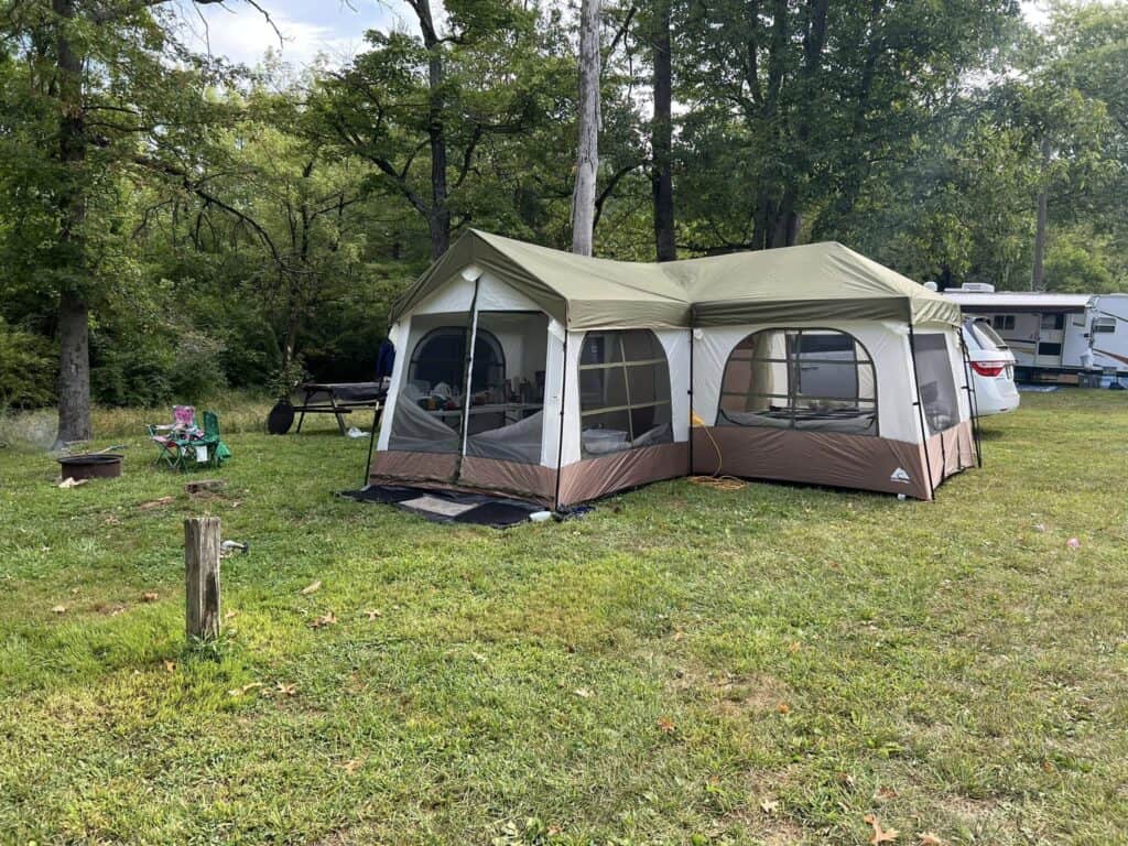 giant tent family setup