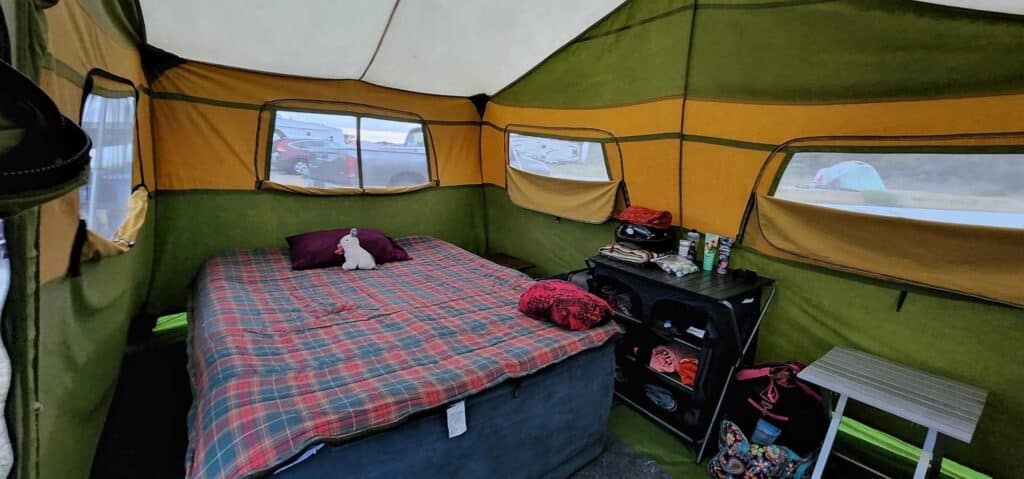 single person tent interior setup 