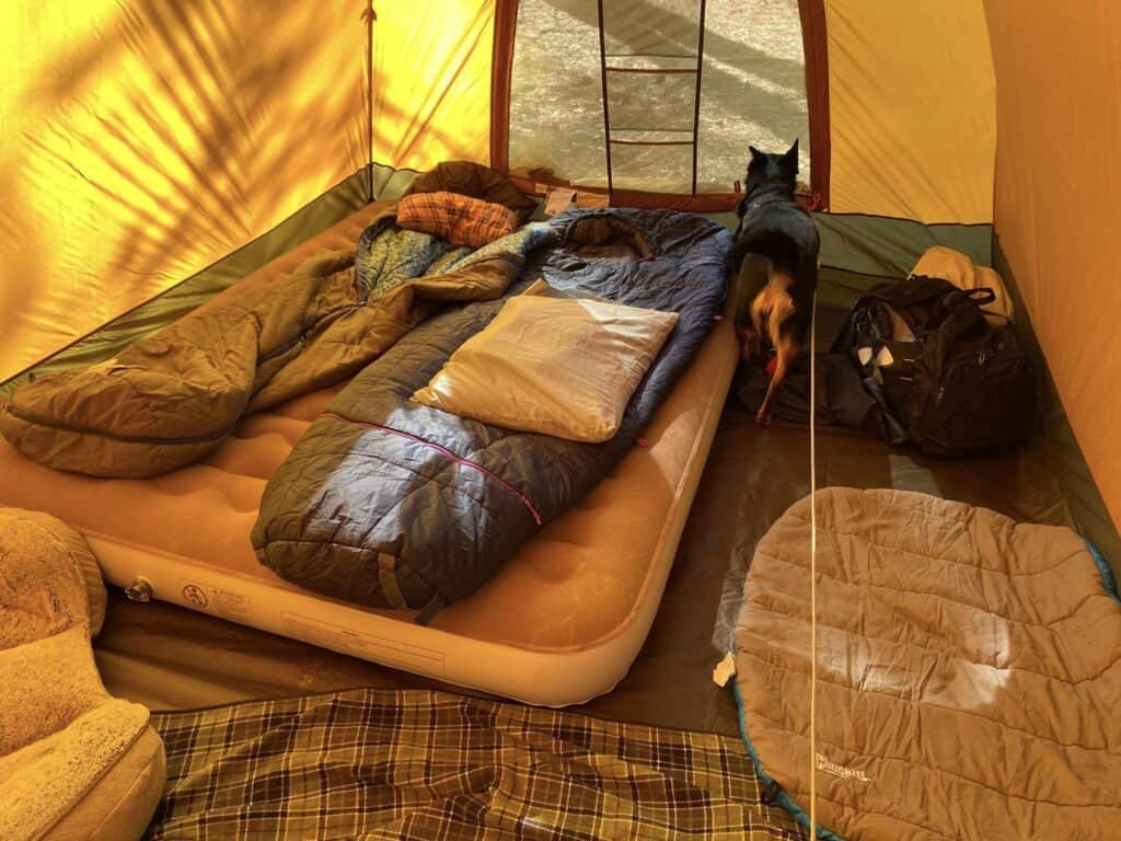 sleeping pad and sleeping bag tent setup