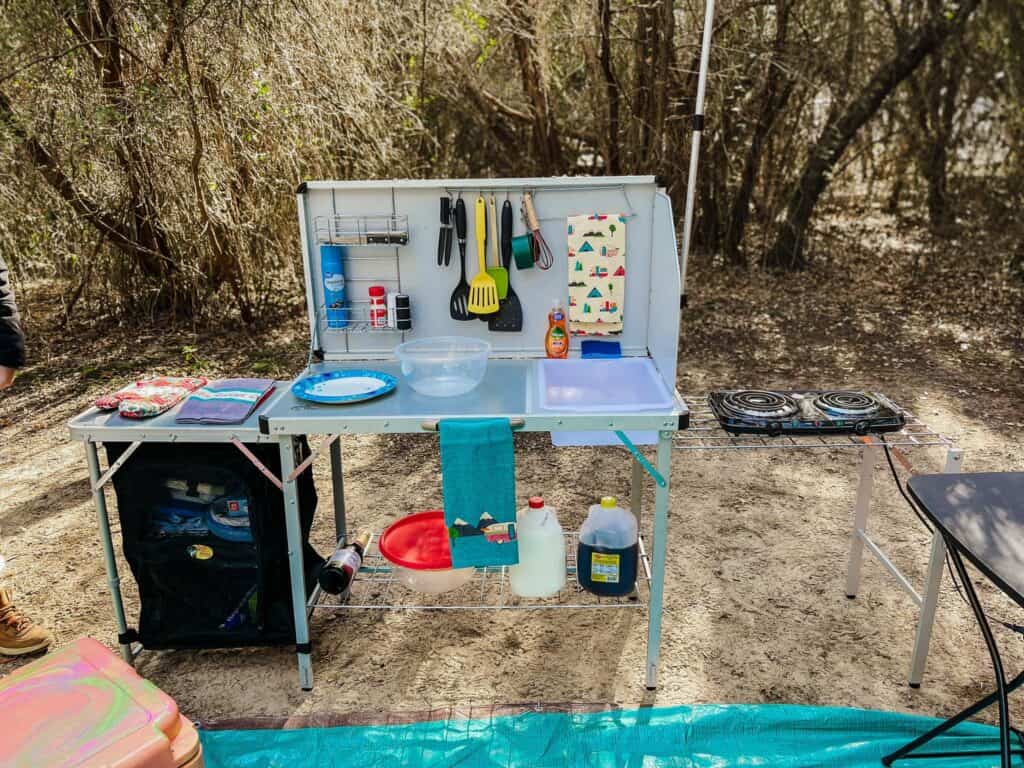 outdoor camp kitchen setup for campsite