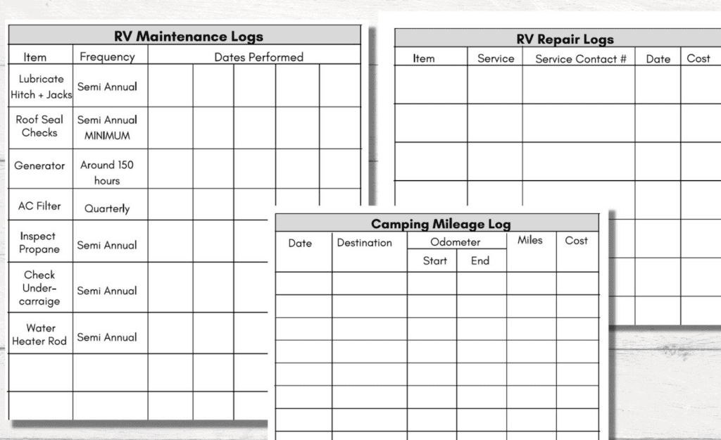 printable rv maintenance logs to keep track of things for full time rving