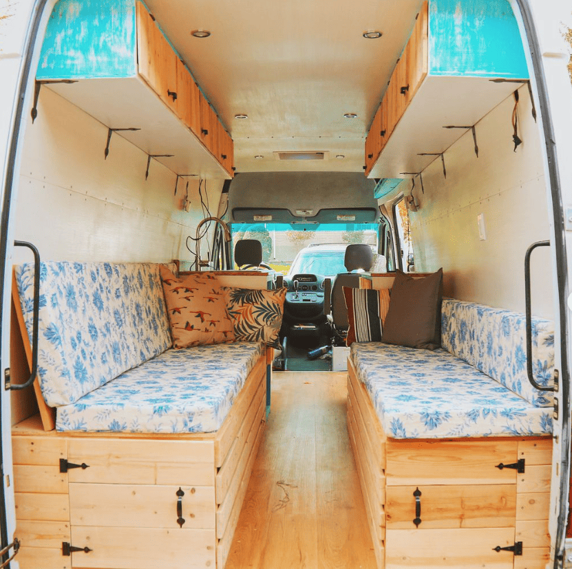 van benches to bed layout