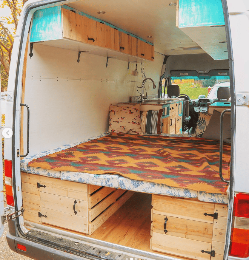 van benches to bed fold down layout