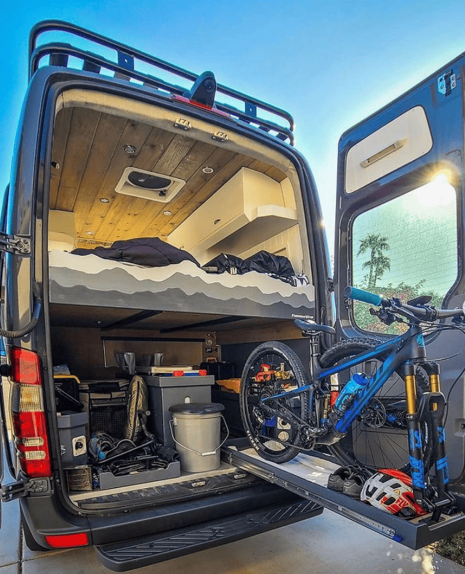 van layout with mountain bike storage