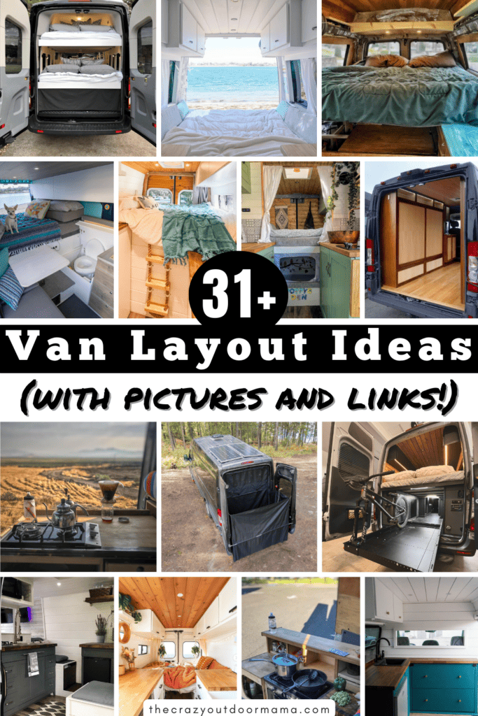 van layout ideas for the kitchen, van bathroom/shower and van sleep setup